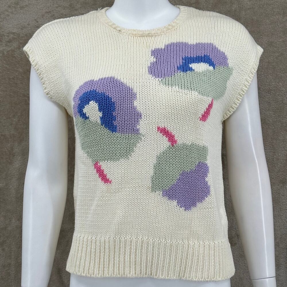 Jimmy Garcia Sweater Womens Small Knit Cream‎ Floral Hand Loomed Cottage Artsy